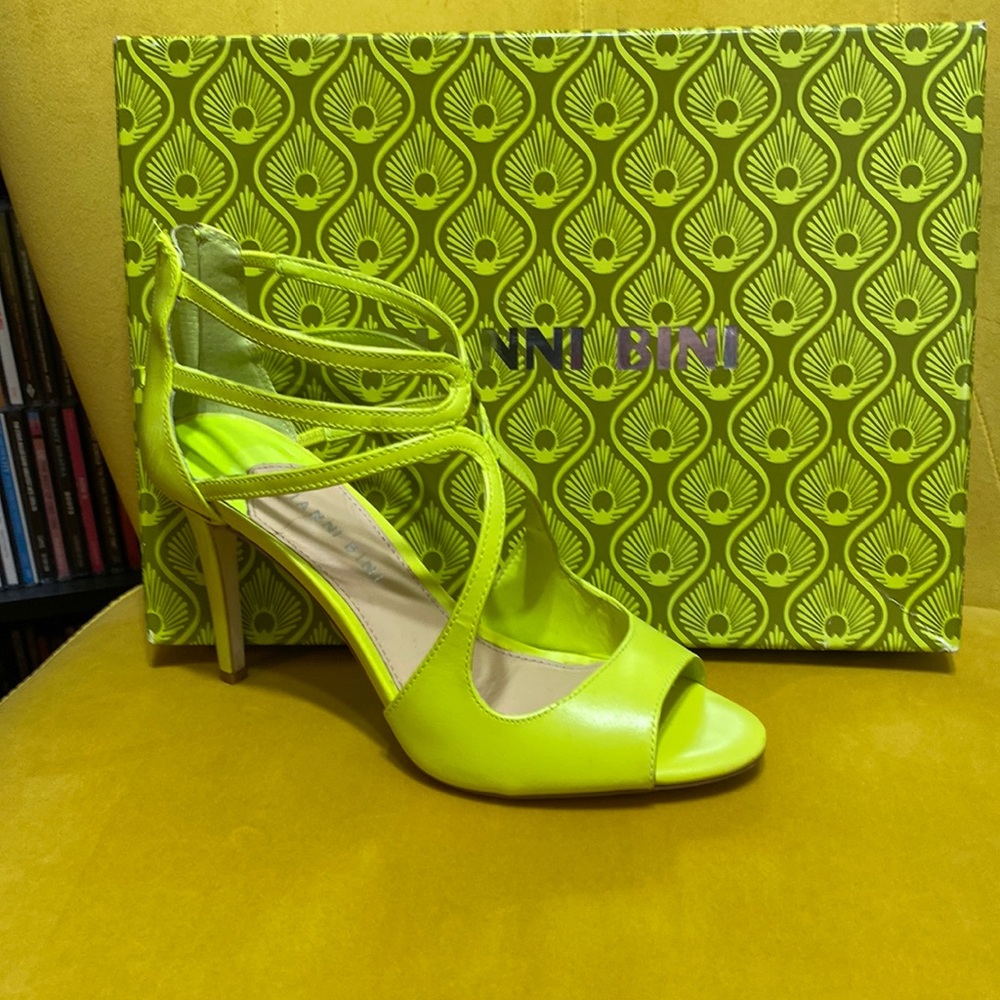 Gianni Bini Lime Green Strappy Heel with Back Zippers